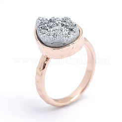 Electroplate Natural Druzy Quartz Crystal Finger Rings&nbsp;RJEW-I055-02RG-RS