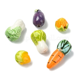 24Pcs 6 Styles Vegetable Theme Handmade Porcelain Beads&nbsp;PORC-CJ0001-25