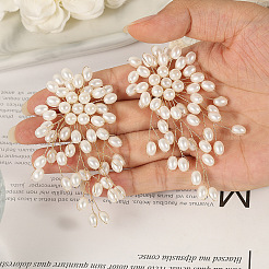 Flower Brass Plastic Pearl Tassel Clip-on Earrings&nbsp;FS-WG7092D-01