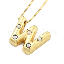 Brass & Plastic Pearl Letter Pendant Box Chain Necklaces for Women&nbsp;NJEW-U017-01G-23