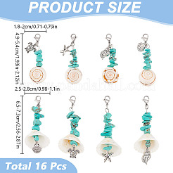 16Pcs 8 Styles Natural Shell & Synthetic Turquoise Chip Pendant Decorations&nbsp;HJEW-GO00036
