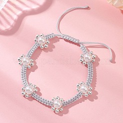 ABS Plastic Imitation Pearl & Electroplate Non-magnetic Synthetic Hematite Beads Braided Bead Bracelets for Women&nbsp;BJEW-JB12916