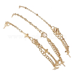 3Pcs 3 Styles 304 Stainless Steel Satellite Chain Dapped Chain Link Chain Anklets Set&nbsp;AJEW-AN00737