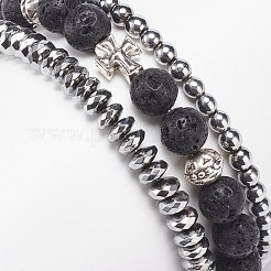 3Pcs 3 Style Natural Lava Rock & Synthetic Hematite Stretch Bracelets Set&nbsp;BJEW-JB08692