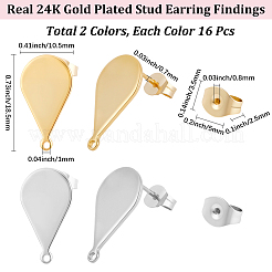 32Pcs 2 Colors 201 Stainless Steel Stud Earring Findings&nbsp;STAS-BBC0008-91