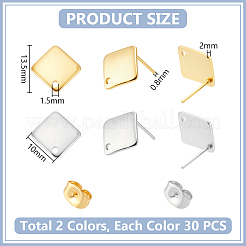60Pcs 2 Colors 304 Stainless Steel Stud Earring Findings&nbsp;STAS-UN0063-50
