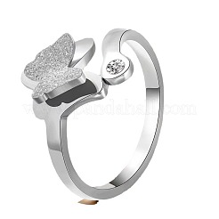 201 Stainless Steel Rhinestone Plain Rings&nbsp;PW-WGB58F3-02