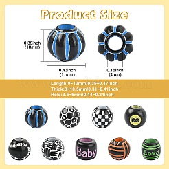 90Pcs 9 Styles Spray Printed Opaque Acrylic European Beads&nbsp;SACR-CJ0001-93