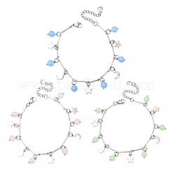 3Pcs Stainless Steel and Natural & Dyed Malaysia Jade Charm Bracelets&nbsp;BJEW-JB12418