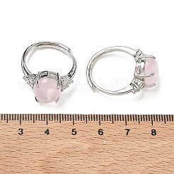 Brass Micro Pave Cubic Zirconia with Natural Rose Quartz Cuff Open Rings&nbsp;RJEW-T035-01P-L