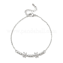 Brass Pave Clear Cubic Zirconia Flower Link Bracelets&nbsp;KK-CBA6980-24P