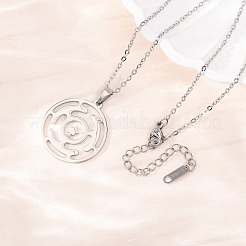 304 Stainless Steel Labyrinth Symbol Pendant Cable Chain Necklace for Men Women&nbsp;NJEW-K308-08P