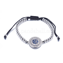Adjustable Brass Braided Beaded Bracelets&nbsp;BJEW-F282-29-RS