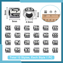 12Pcs Oval with Constellation 304 Stainless Steel European Beads&nbsp;STAS-UN0064-66
