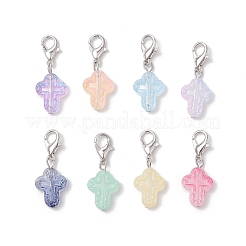 Transparent Glass Cross Pendant Decorations&nbsp;HJEW-JM03349-01