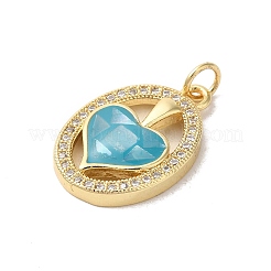 Oval with Heart Brass Micro Pave Cubic Zirconia Pendants&nbsp;KK-K385-070G-01