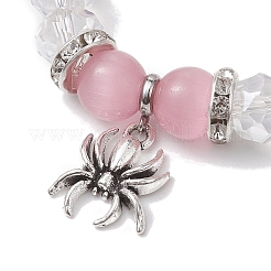 2Pcs 10mm Round Blue Cat Eye & Pink Cat Eye & Faceted Glass Beaded Stretch Bracelet Sets for Lover&nbsp;BJEW-JB10325-01