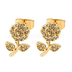 Brass Micro Pave Clear Cubic Zirconia Flower Stud Earrings&nbsp;EJEW-K267-35G