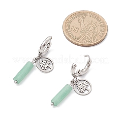 304 Stainless Steel Green Aventurine Column Hoop Earrings&nbsp;EJEW-JE06791-01