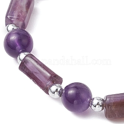 Natural Amethyst Round Beaded Stretch Bracelets&nbsp;BJEW-JB11137-01