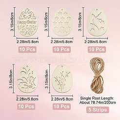 50Pcs 5 Style Easter Unfinished Wood Pendant Ornaments&nbsp;WOOD-GF0002-01