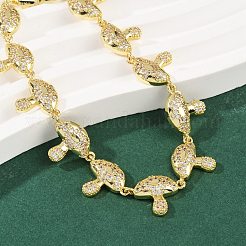 Mushroom Brass Micro Pave Clear Cubic Zirconia Link Bracelets for Women&nbsp;BJEW-Z126-04G