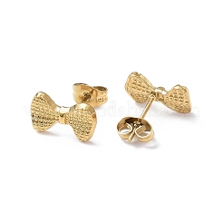 Ion Plating(IP) 304 Stainless Steel Grooved Bowknot Stud Earrings for Women&nbsp;EJEW-I285-05G