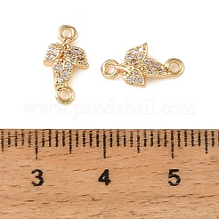 Brass Micro Pave Clear Cubic Zirconia Leaf Links Connector Charms&nbsp;KK-CBA7157-11G