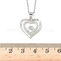 Mother's Day Brass Micro Pave Clear Cubic Zirconia Mother and Baby Heart Pendant Necklaces for Women&nbsp;LS-NJEW-C085-01C-P