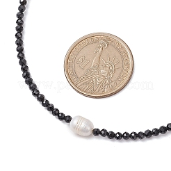 3mm Faceted Round Natural Black Spinel & Natural Cultured Freshwater Pearl Beaded Necklaces for Women&nbsp;NJEW-JN05108