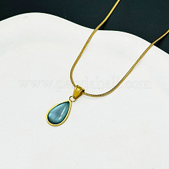 304 Stainless Steel Glass Teardrop Pendant Round Snake Chain Necklaces for Women&nbsp;WGB210E-01