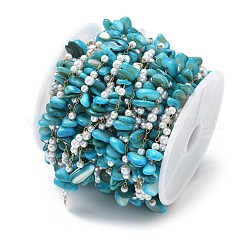 Handmade Natural Shell & ABS Imitation Beaded Chains&nbsp;CHS-F025-13G-01