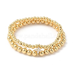 Brass Micro Pave Cubic Zirconia Round Beaded Multi-Strand Bracelets for Women&nbsp;BJEW-B148-02A-G