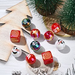 12Pcs 6 Styles Christmas Theme UV Plating Acrylic Round/Cube Beads&nbsp;OACR-YW0003-46