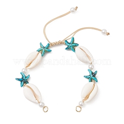 Natural Cowrie Shell & Starfish Dyed Synthetic Turquoise & Round Imitation Pearl Braided Bead Bracelet Making&nbsp;AJEW-JB01532