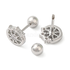 Flat Round Brass Micro Pave Clear Cubic Zirconia Cartilage Earrings&nbsp;EJEW-L289-02P-03