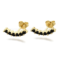 Black Cubic Zirconia Curved Bar Stud Earrings&nbsp;EJEW-G297-14G