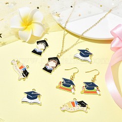 20Pcs 5 Styles Graduation Season Golden Plated Alloy Enamel Pendants&nbsp;ENAM-CJ0006-14