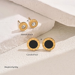 Elegant Roman Style 304 Stainless Steel Flat Round Stud Earrings&nbsp;BO7793-2