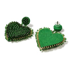 Saint Patrick's Day Glass Seed Beaded Dangle Stud Earrings&nbsp;EJEW-F327-01C