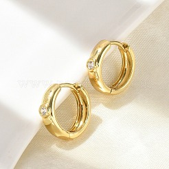 Flat Round Brass Micro Pave Clear Cubic Zirconia Hoop Earrings&nbsp;EJEW-D311-100G