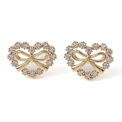 Heart with Bowknot Brass Stud Earrings&nbsp;EJEW-M245-06G