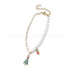 5Pcs 5 Styles Christmas Acrylic Imitated Pearl & Paperclip Chain Bracelets&nbsp;BJEW-JB10383