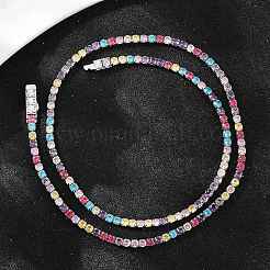 925 Sterling Silver Pave Colorful Cubic Zirconia Tennis Necklaces for Women&nbsp;NJEW-C096-01B-P01