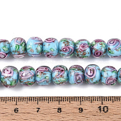 Handmade Lampwork Inner Flower Rondelle Beads Strands&nbsp;LAMP-T022-24E
