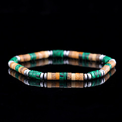 Natural Picture Jasper & Synthetic Malachite Heishi Beaded Stretch Bracelets for Men&nbsp;FB6718