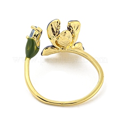 Flower Brass Enamel Open Cuff Rings&nbsp;RJEW-H220-24G