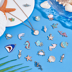 50Pcs 25 Styles Ocean Theme Alloy Enamel Pendants&nbsp;ENAM-HY0001-54