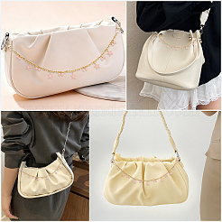 2Pcs Alloy Enamel Pink Bowknot Tassel 304 Stainless Steel Cable Chain Bag Decorative Chains&nbsp;AJEW-BBC0001-04