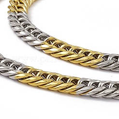 Two Tone PVD Vacuum Plating 201 Stainless Steel Cuban Link Chain Necklace with 304 Stainless Steel Clasps for Men Women&nbsp;NJEW-M194-01E-GP